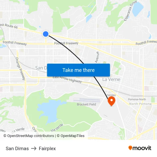 San Dimas to Fairplex map