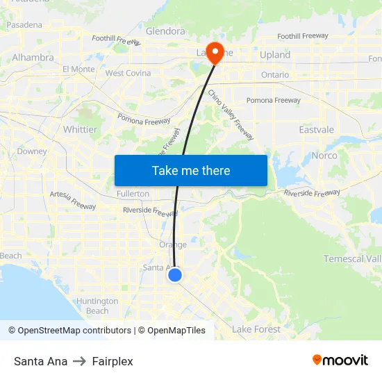 Santa Ana to Fairplex map