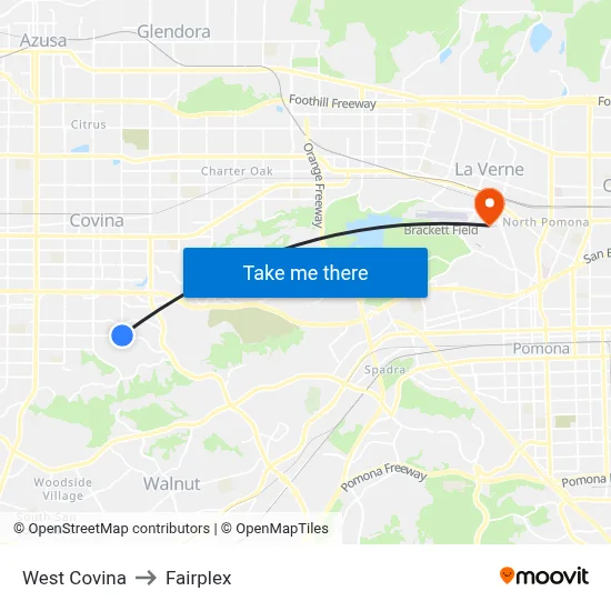 West Covina to Fairplex map