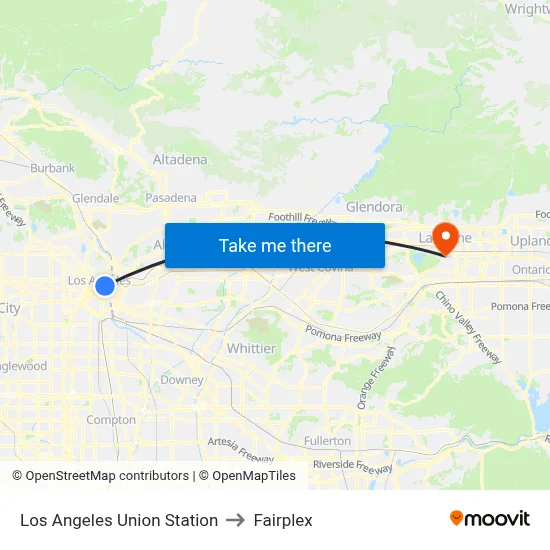 Los Angeles Union Station to Fairplex map