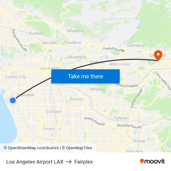 Los Angeles Airport LAX to Fairplex map