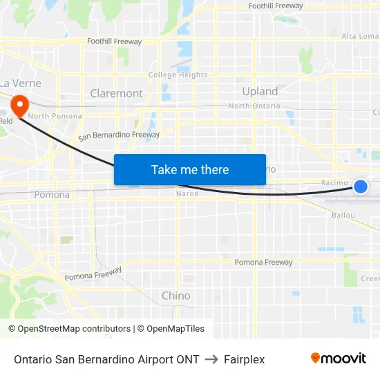 Ontario San Bernardino Airport ONT to Fairplex map