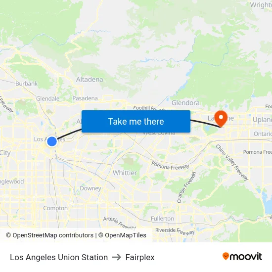 Los Angeles Union Station to Fairplex map