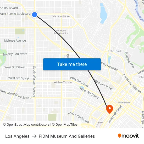 Los Angeles to FIDM Museum And Galleries map