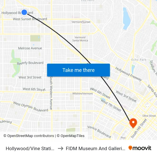 Hollywood/Vine Station to FIDM Museum And Galleries map