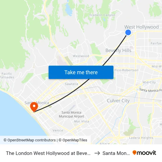 The London West Hollywood at Beverly Hills Hotel - Tesla to Santa Monica Pier map