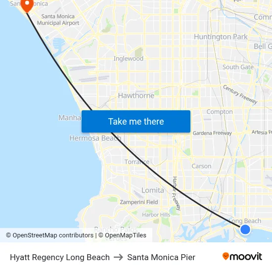 Hyatt Regency Long Beach to Santa Monica Pier map