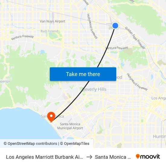 Los Angeles Marriott Burbank Airport to Santa Monica Pier map