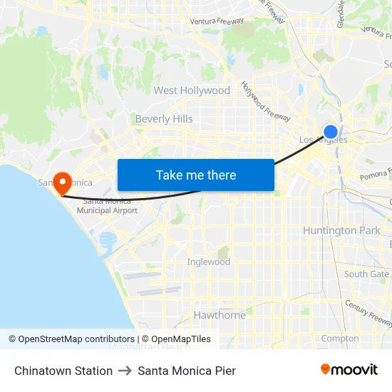 Chinatown Station to Santa Monica Pier map