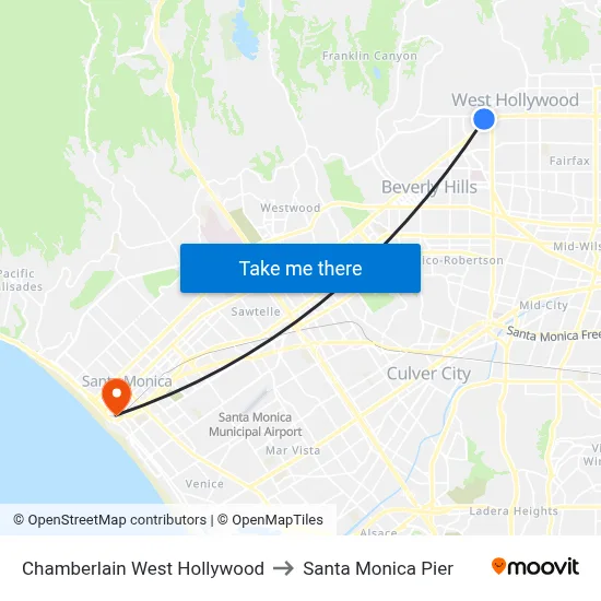 Chamberlain West Hollywood to Santa Monica Pier map