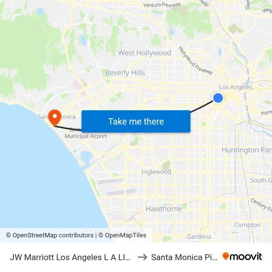 JW Marriott Los Angeles L A LIVE to Santa Monica Pier map