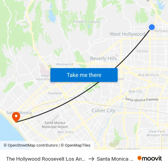The Hollywood Roosevelt Los Angeles to Santa Monica Pier map