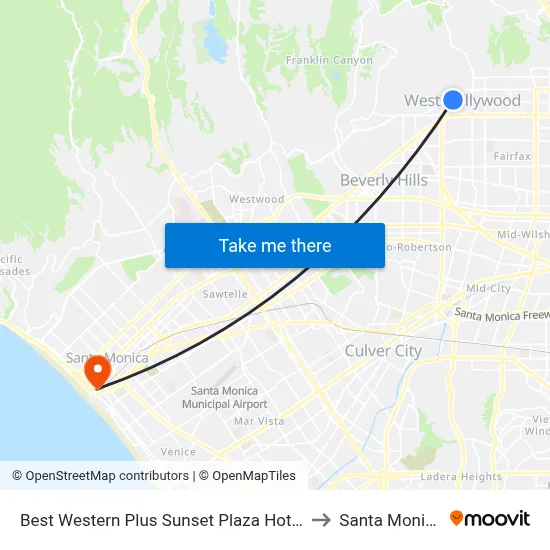 Best Western Plus Sunset Plaza Hotel Los Angeles to Santa Monica Pier map