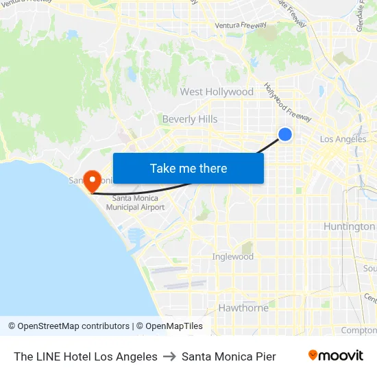 The LINE Hotel Los Angeles to Santa Monica Pier map