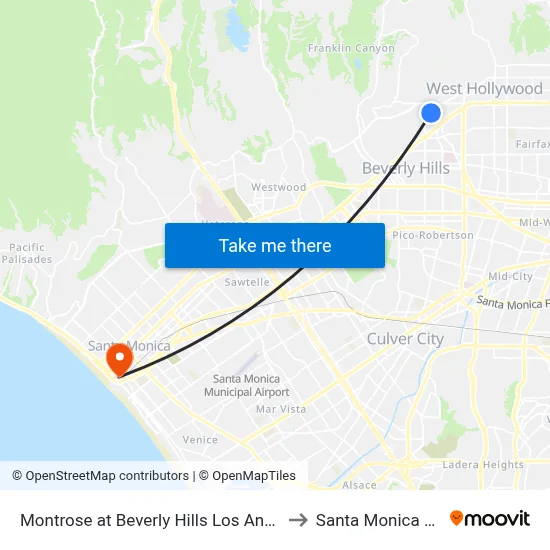 Montrose at Beverly Hills Los Angeles to Santa Monica Pier map