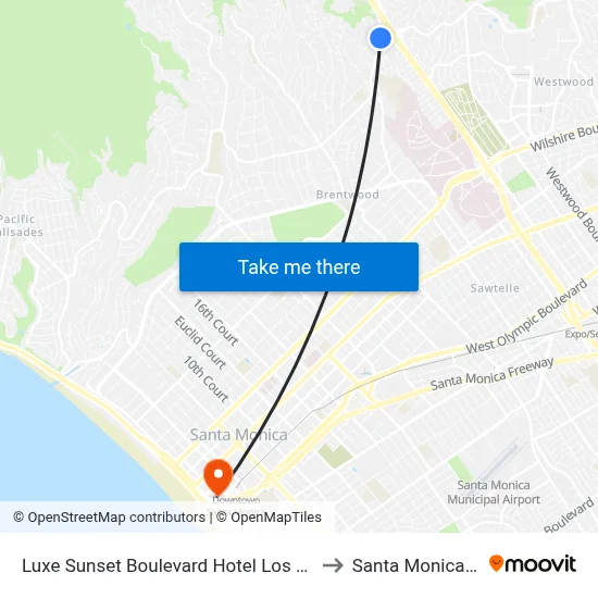Luxe Sunset Boulevard Hotel Los Angeles to Santa Monica Pier map
