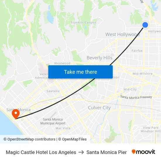 Magic Castle Hotel Los Angeles to Santa Monica Pier map