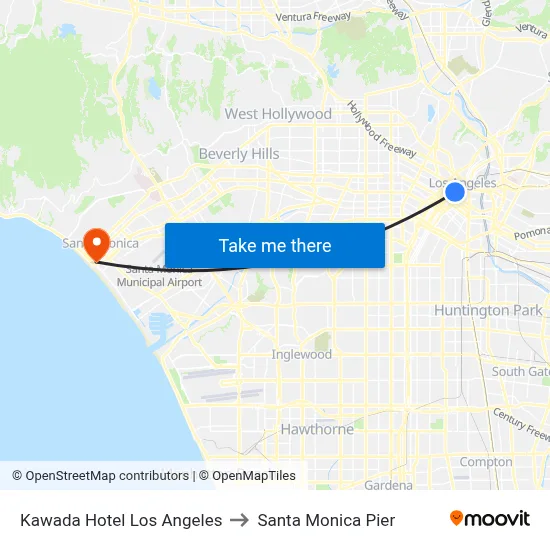 Kawada Hotel Los Angeles to Santa Monica Pier map