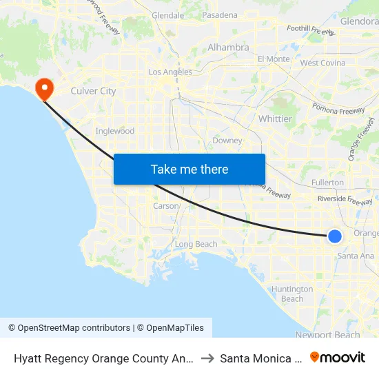 Hyatt Regency Orange County Anaheim to Santa Monica Pier map