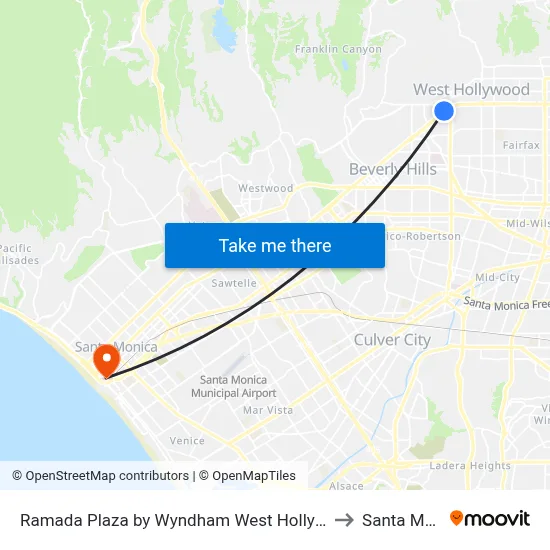 Ramada Plaza by Wyndham West Hollywood Hotel Suites Los Angeles to Santa Monica Pier map