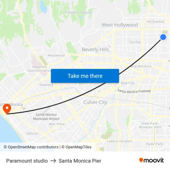 Paramount studio to Santa Monica Pier map