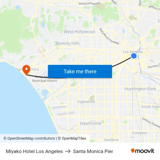 Miyako Hotel Los Angeles to Santa Monica Pier map