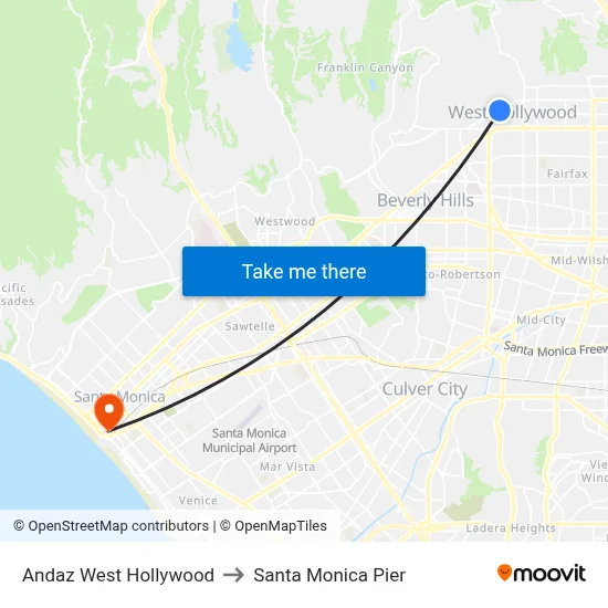Andaz West Hollywood to Santa Monica Pier map