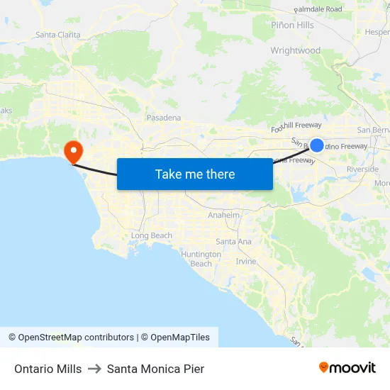 Ontario Mills to Santa Monica Pier map