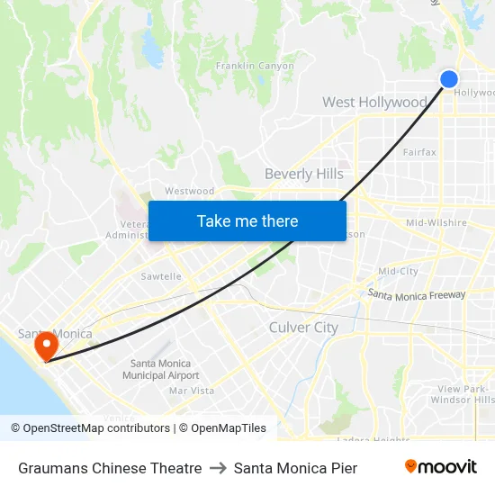 Graumans Chinese Theatre to Santa Monica Pier map