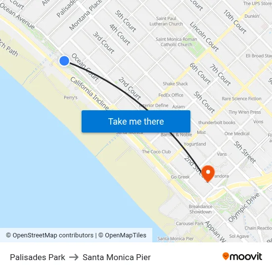 Palisades Park to Santa Monica Pier map