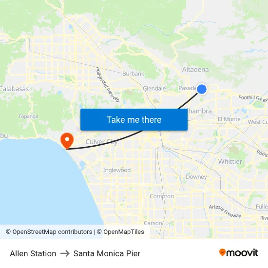 Allen Station to Santa Monica Pier map