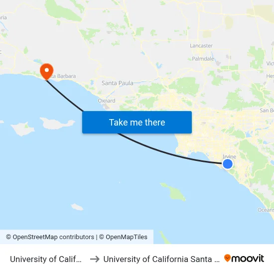 University of California, Irvine to University of California Santa Barbara Library map