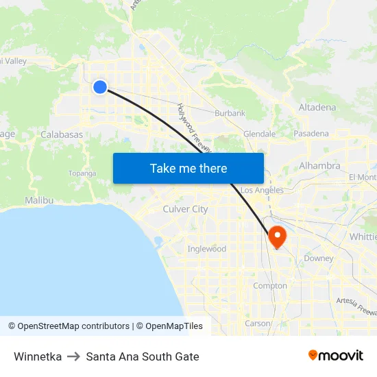 Winnetka to Santa Ana South Gate map