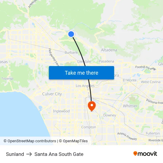 Sunland to Santa Ana South Gate map
