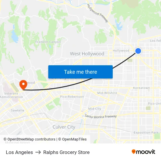 Los Angeles to Ralphs Grocery Store map