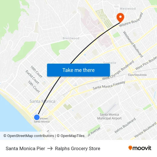 Santa Monica Pier to Ralphs Grocery Store map