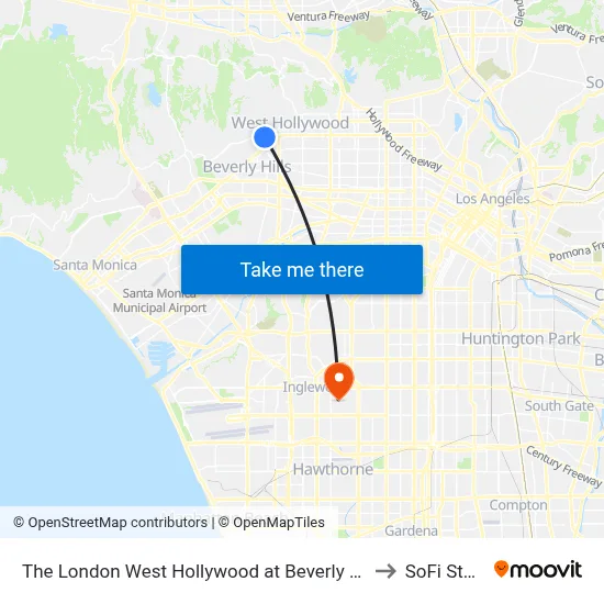 The London West Hollywood at Beverly Hills Hotel - Tesla to SoFi Stadium map