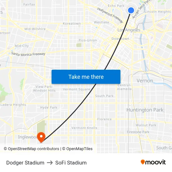 Dodger Stadium to SoFi Stadium map