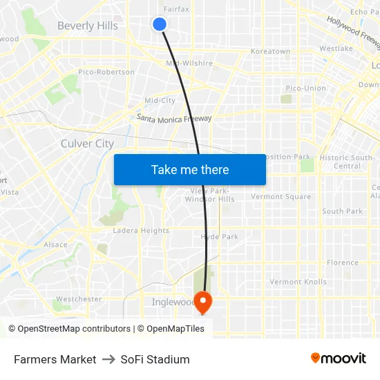 Farmers Market to SoFi Stadium map