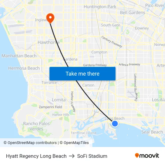 Hyatt Regency Long Beach to SoFi Stadium map