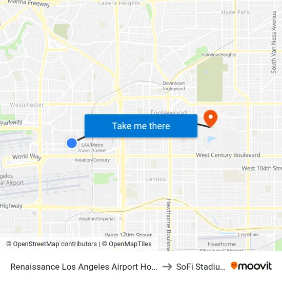 Renaissance Los Angeles Airport Hotel to SoFi Stadium map