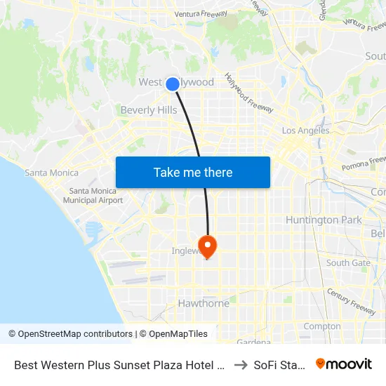Best Western Plus Sunset Plaza Hotel Los Angeles to SoFi Stadium map