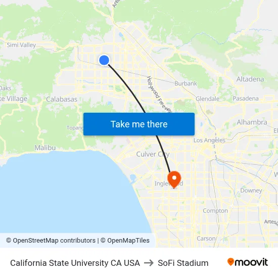 California State University CA USA to SoFi Stadium map