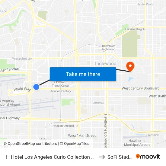 H Hotel Los Angeles Curio Collection By Hilton to SoFi Stadium map