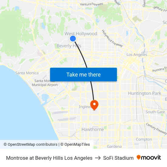 Montrose at Beverly Hills Los Angeles to SoFi Stadium map