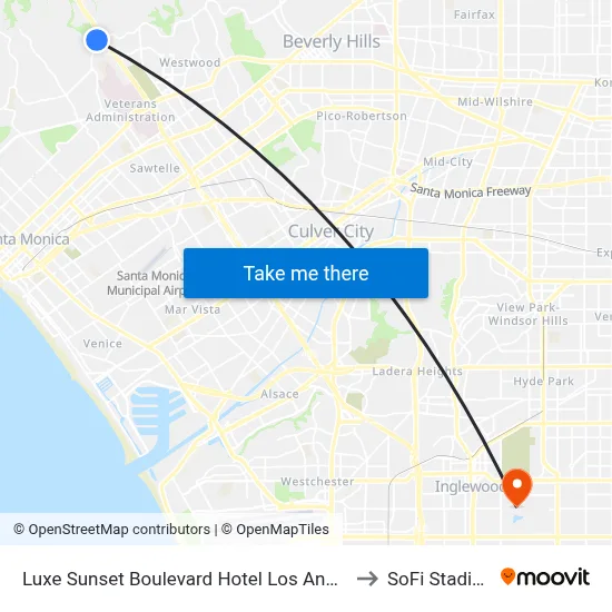Luxe Sunset Boulevard Hotel Los Angeles to SoFi Stadium map