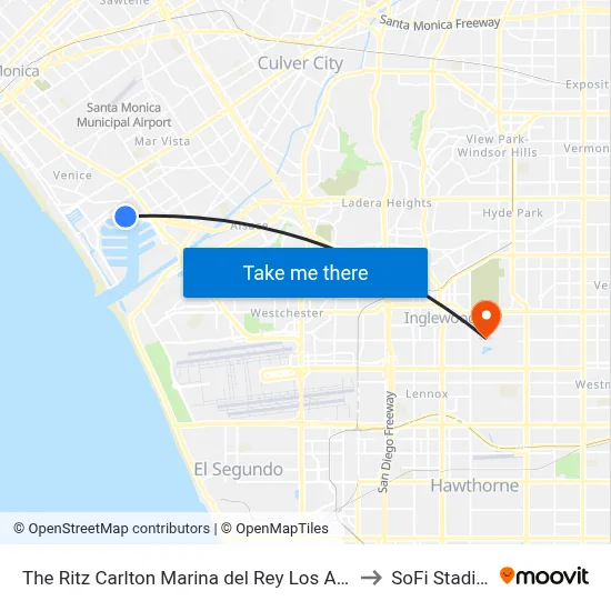 The Ritz Carlton Marina del Rey Los Angeles to SoFi Stadium map