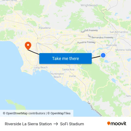 Riverside La Sierra Station to SoFi Stadium map