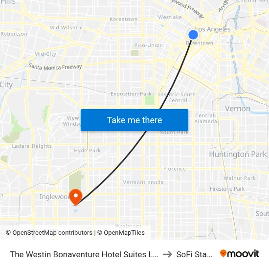 The Westin Bonaventure Hotel Suites Los Angeles to SoFi Stadium map
