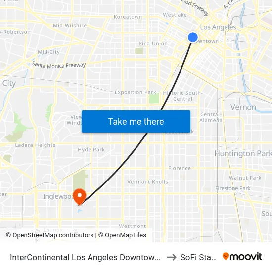 InterContinental Los Angeles Downtown an IHG Hotel to SoFi Stadium map